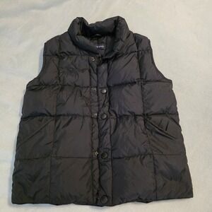 Lands End Puffer Vest Youth Sz Medium 5-6 Black Snap Front Goosedown Lightweight